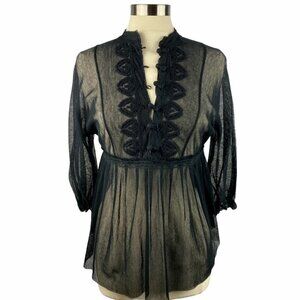 MAX STUDIO Black Mesh Knit Boho Top S